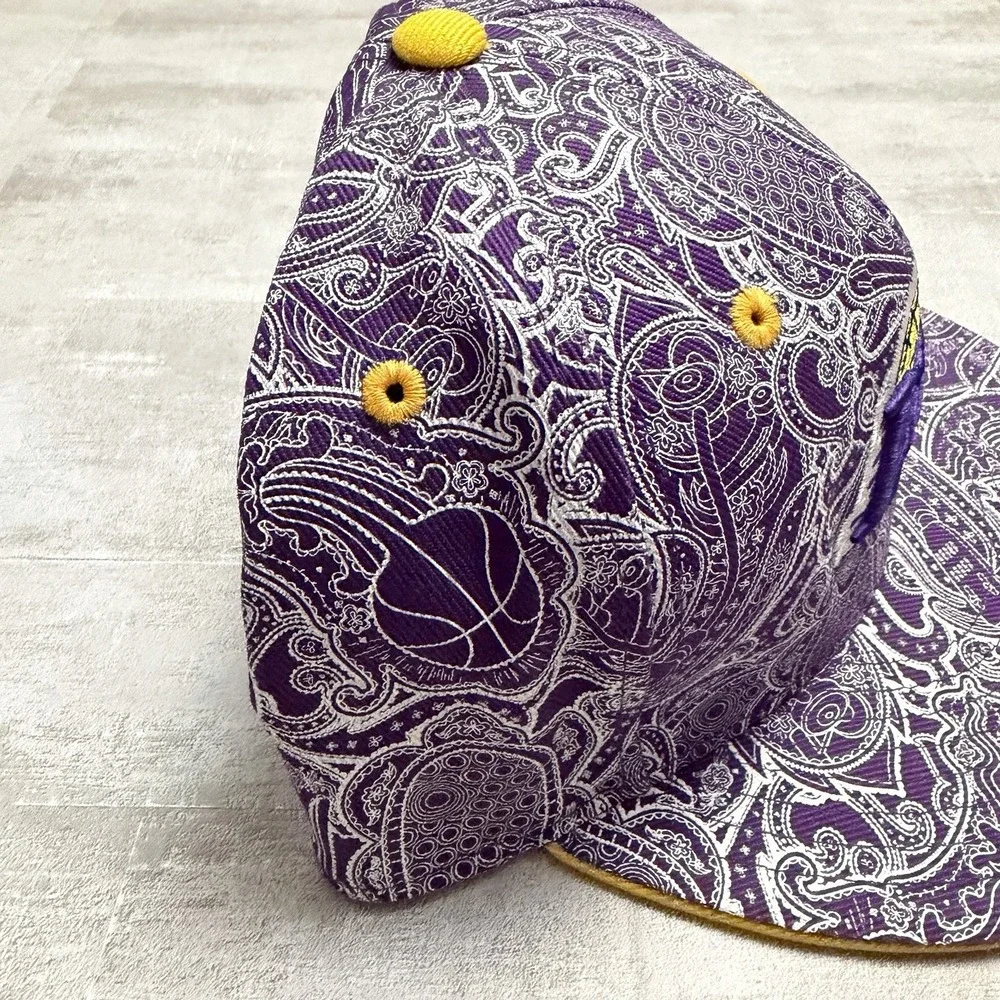 Los Angeles Lakers Adidas Fitted Hat Size‎ 7 3/4 7.25 AOP Paisley All Over Print